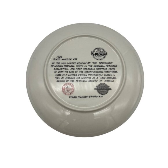 1985 Knowles Norman Rockwell Plate The Professor 8.5" Bradex 84-R70-3.10 With Bo - Picture 3 of 6